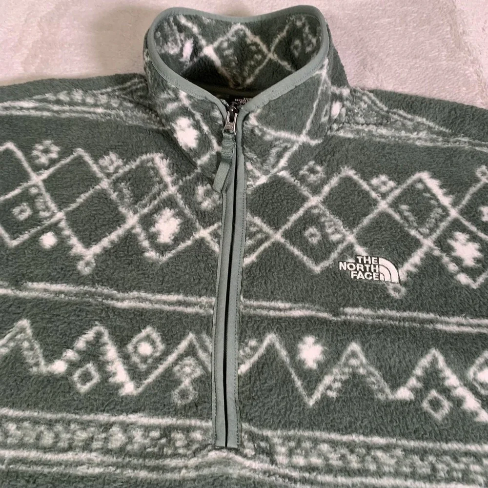 The North Face Jacket Mens 2XL Green Fleece 1/4 Zip Fair Isle Southerwestern XXL